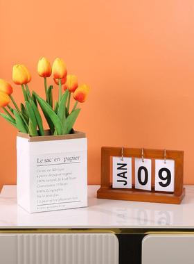 2025ins创意木质翻页日历 家用简约桌面摆件书房台历万年历小摆设