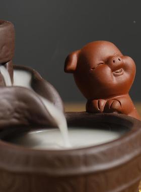 跨境 新品紫砂石墨沉香倒流香炉工艺品 创意动物福猪倒流香炉摆件