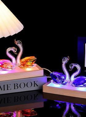 水晶天鹅摆件高档手机店眼镜珠宝柜台创意装饰品家居办公桌小摆设