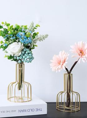 北欧ins铁艺金色水培花瓶 插花瓶子桌面摆件客厅餐厅桌面装饰干花