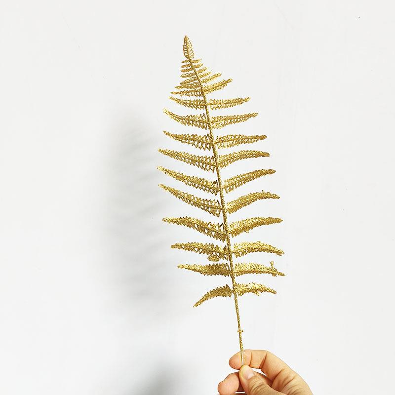直供圣诞金粉叶片节庆装饰假树叶仿真植物金葱粉树枝金色叶子定制