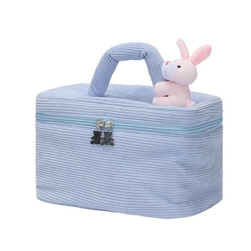 新款大容量化妆包便携式收纳包小兔子化妆包毛绒可爱灯芯绒洗漱包 - 图3