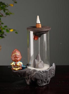 跨境紫砂悟空倒流香薰炉家居摆件创意防风罩檀香香薰炉工艺品摆件