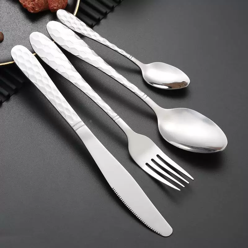 Water cubic series stainless steel knife fork spoon set Four main gold spoons fork fork dining kids spoon tea spoons