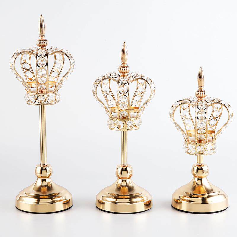 跨境欧式皇冠水晶烛台婚庆道具家居金属摆件浪漫烛光晚餐气氛布置