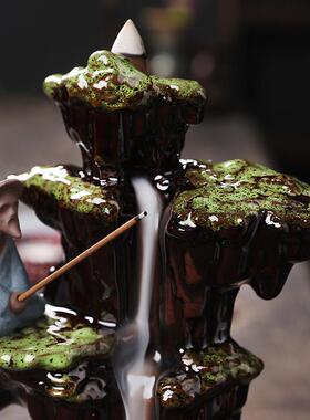 跨境新品陶瓷倒流香炉创意高山流水渔翁回流香薰炉家居摆件倒流香