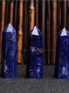 跨境热卖天然蓝纹石原石打磨柱子蓝纹石水晶柱 办公家居摆件装饰
