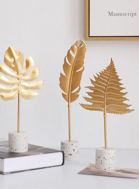 北欧轻奢铁艺龟背叶摆件家居装饰品房间客厅电视柜桌面小工艺摆设