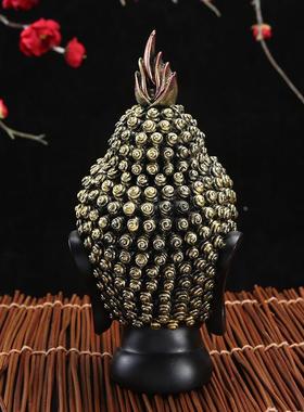 厂家创意新款佛头摆件仿古闭眼佛工艺品办公室客厅艺术摆件