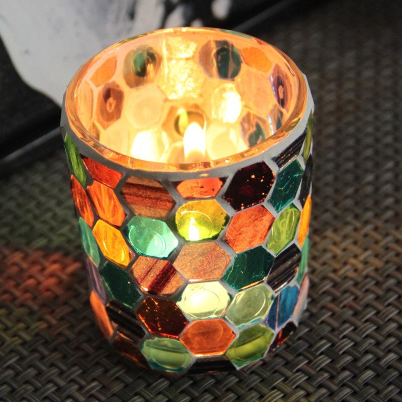 欧式多彩六边杯形D7.5*8.5cm马赛克玻璃烛台现代家居烛光晚餐装饰 - 图2
