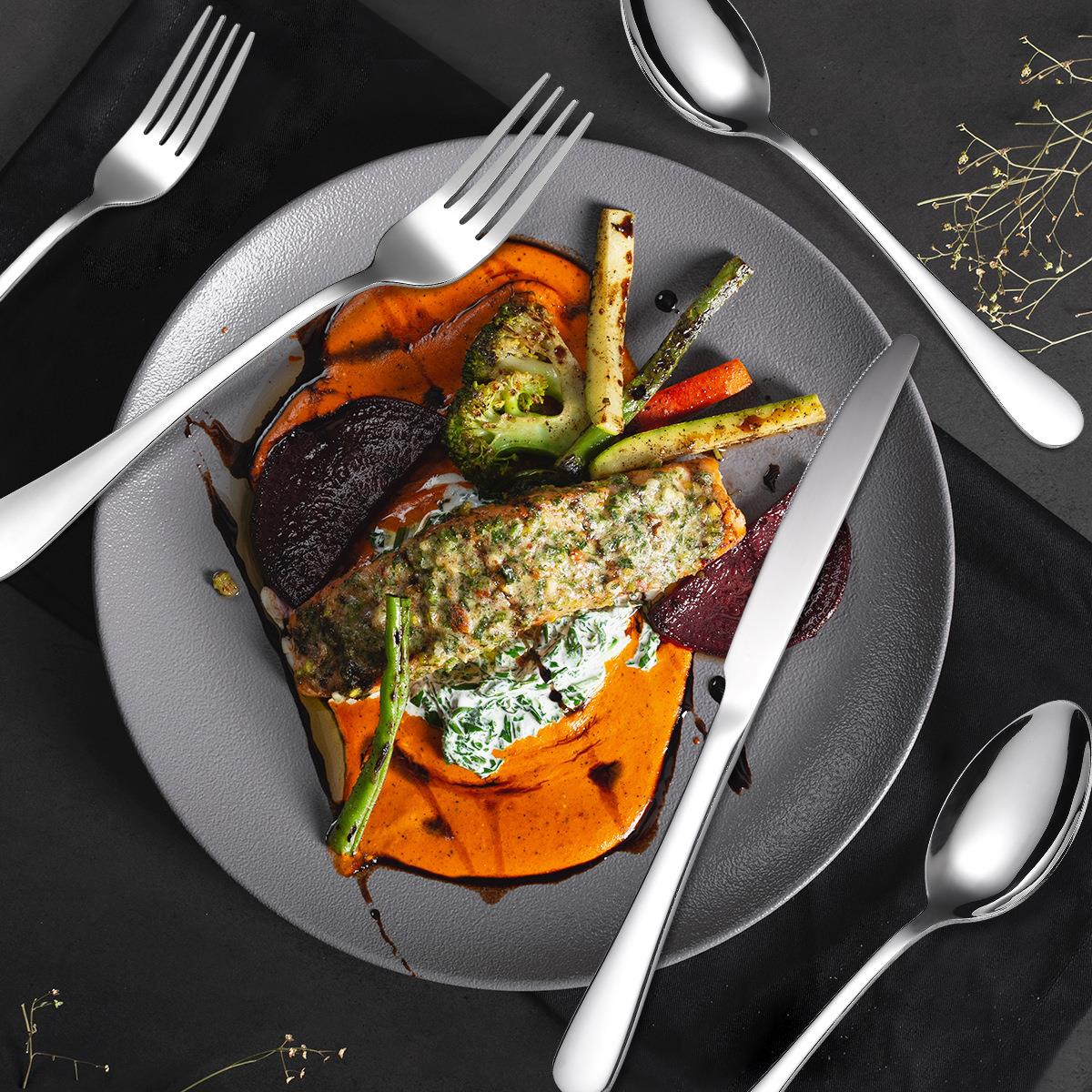 12人72件套餐具套装美国站flatware 1010不锈钢餐具刀叉勺牛排刀 - 图2