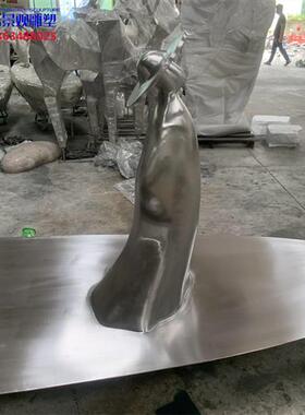 现代不锈钢小船雕塑园林景观售楼部水池户外流水镂空大型渔船定制