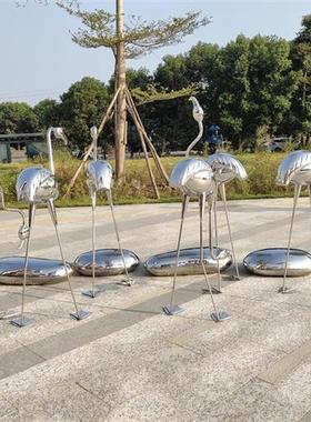 不锈钢火烈鸟雕塑乡村别墅广场户外城市丹顶鹤抽象动物小品艺术摆