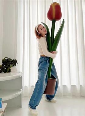 网红仿真植物花盆郁金香玻璃钢雕塑家居客厅商场装饰落地大型摆件