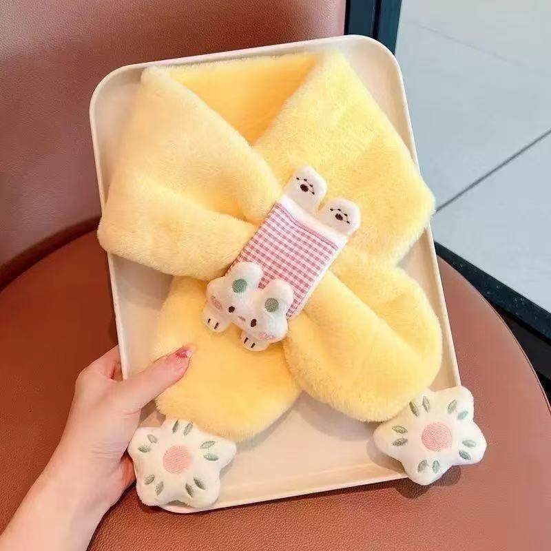 冬季儿童毛绒围巾秋冬女孩女童加厚保暖韩版宝宝可爱卡通围脖交叉,淘宝优惠券,粉丝福利购,淘宝优惠卷