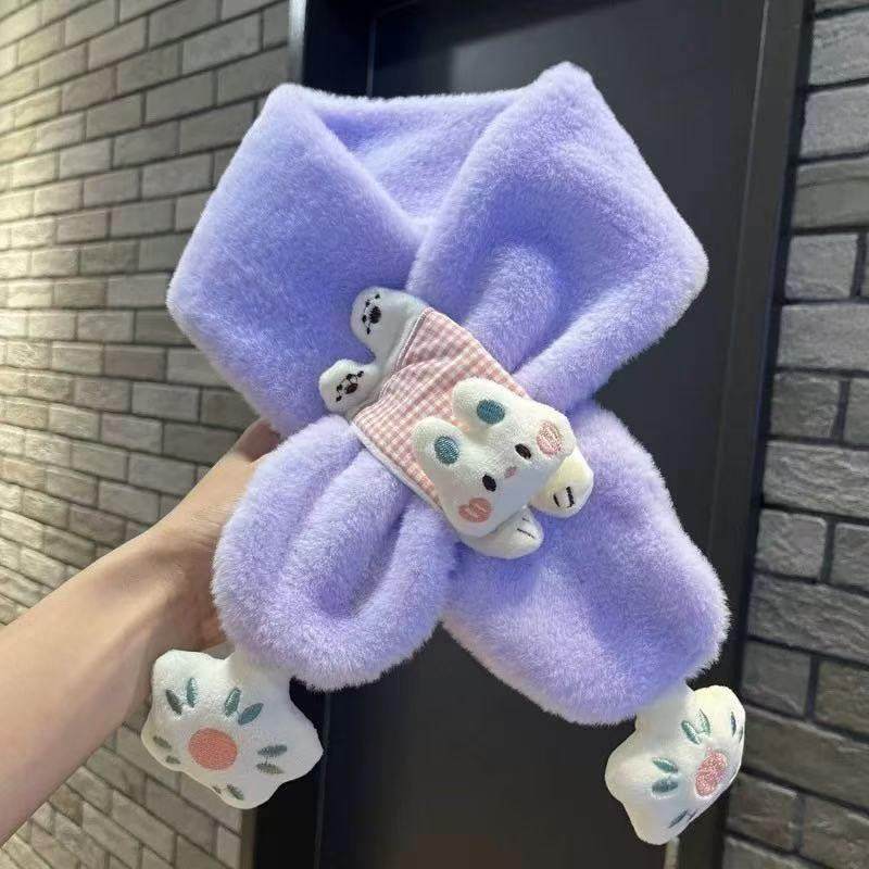 冬季儿童毛绒围巾秋冬女孩女童加厚保暖韩版宝宝可爱卡通围脖交叉,淘宝优惠券,粉丝福利购,淘宝优惠卷