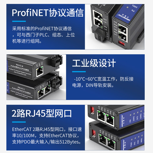 艾莫迅ProfiNET转EtherCAT从主站PLC工业总线协议转换网关PN模块 - 图0