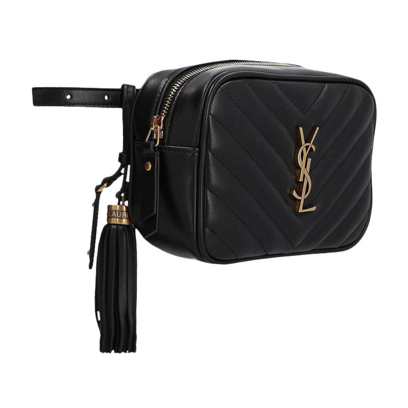 圣罗兰女士黑色小牛皮绗缝腰包 YISHEHUI海外女士包袋