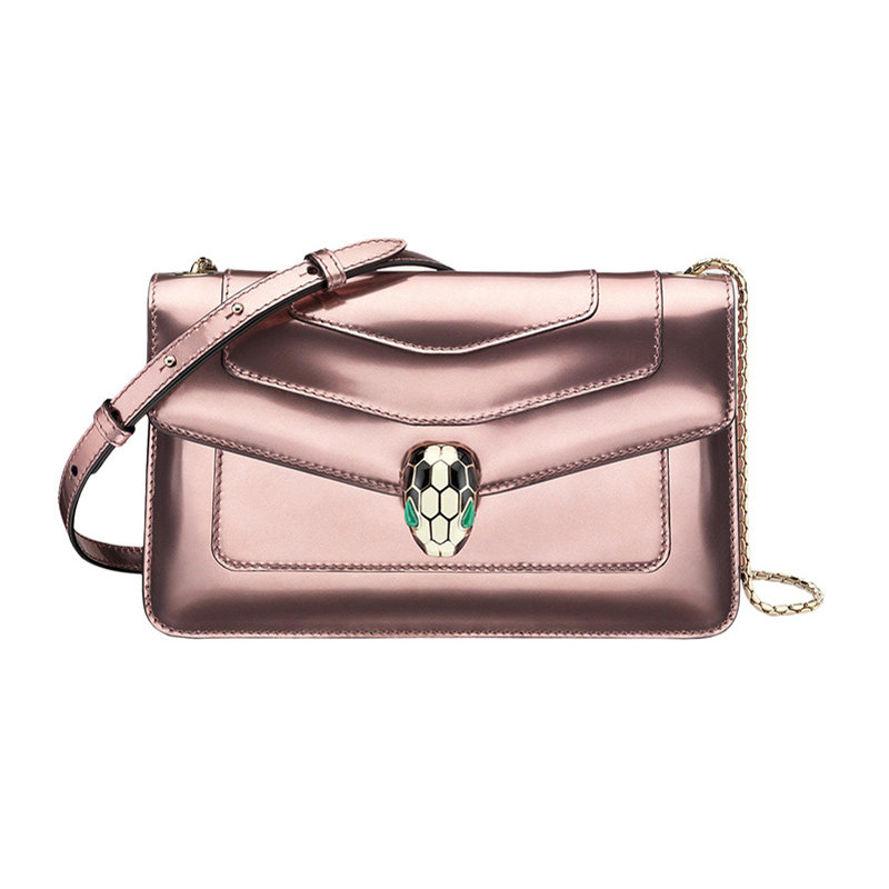 bvlgari女士粉色金属感蛇头单肩包 YISHEHUI海外女士包袋