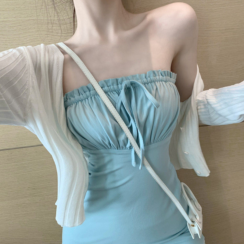 性感收腰气质连衣裙+长袖防晒开衫 森丽顿蕾丝衫/雪纺衫