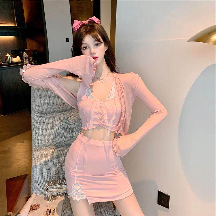 法式小众防晒+蕾丝短款小女针织衫 森丽顿短外套