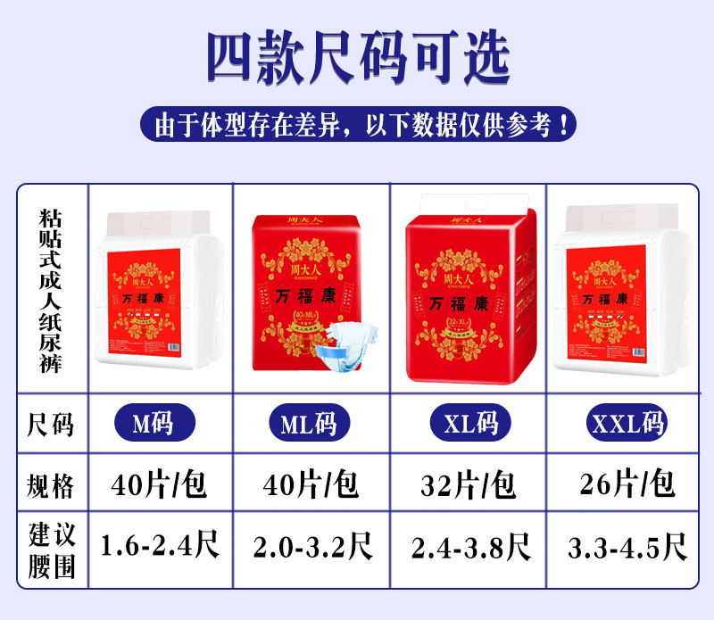 周大人纸尿裤老人用尿不湿老年男女专用ML大码40片特价成人拉拉裤 - 图1