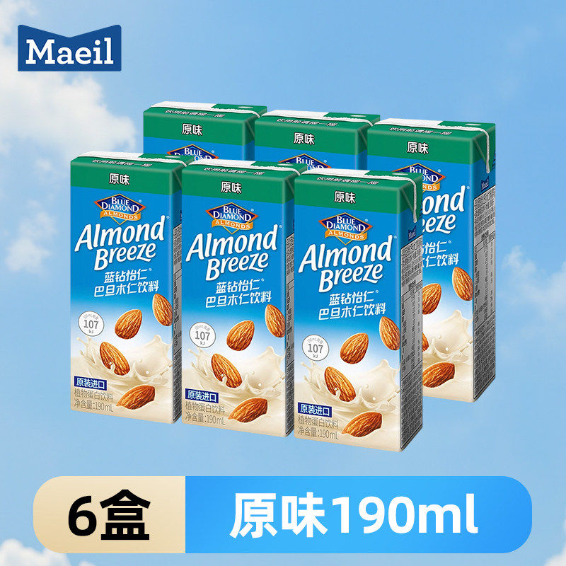 韩国进口Maeil每日蓝钻怡仁巴旦木杏仁饮料190ml*6瓶24瓶整箱饮品,淘宝优惠券,粉丝福利购,淘宝优惠卷