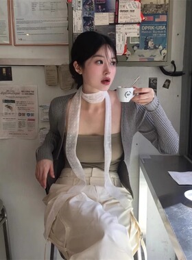 韩国ins波点蕾丝长款丝巾飘带女