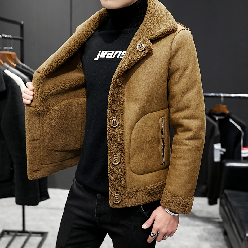 羊羔毛新款男款皮毛一体双面穿棉服 朴盒棉衣