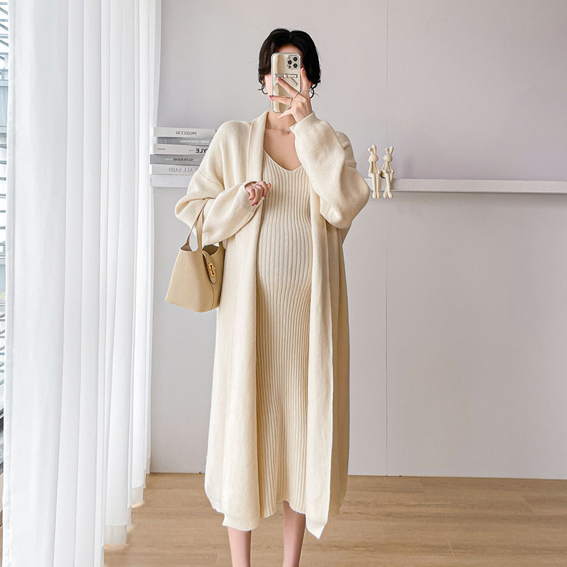 孕妇连衣裙套装秋冬2026新款慵懒风针织毛衣外套上衣吊带裙两件套,淘宝优惠券,粉丝福利购,淘宝优惠卷