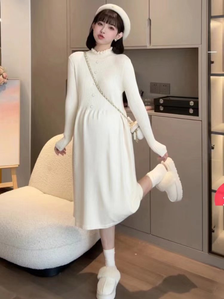 孕妇连衣裙秋冬2026新款宽松显瘦遮肚时尚辣妈针织毛衣中长款杏色,淘宝优惠券,粉丝福利购,淘宝优惠卷