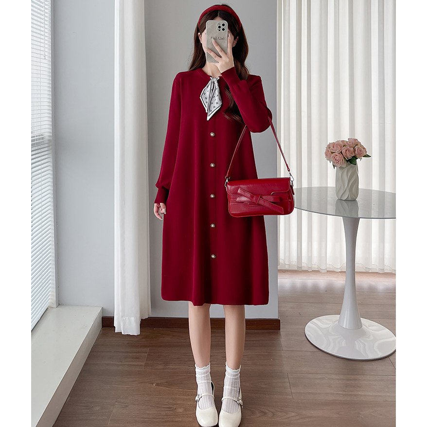 孕妇连衣裙秋冬2026新款宽松温柔过年红针织毛衣中长款时尚减龄女,淘宝优惠券,粉丝福利购,淘宝优惠卷