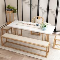 New Chinese Golden Tea Table And Chairs Combination Tea Shop Reception Creative Tea Table Table Talk Room Solid Wood Large Plate Tea Table