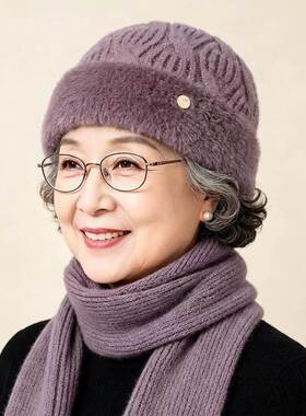 秋冬季中老年妈妈帽子防风防寒加绒保暖毛线帽老年人老太太针织帽