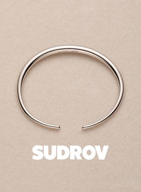 正品SUDROV素觉足银手镯女潮尚时银冷淡银风镯子个性年轻款纯腕饰
