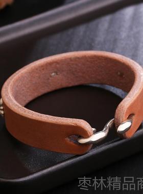 正品宽版手工真5皮枥木鞍革2银菊花钉复古高桥吾风格郎皮手9环手