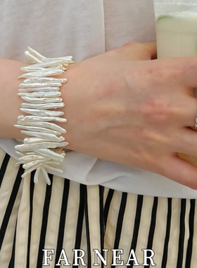 极光白牙签珍珠手链女小众设计感