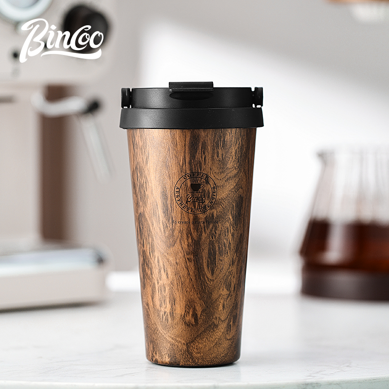 bincoo复古木纹咖啡杯随行高颜值大容量保温水杯子男女生便携手提-图3