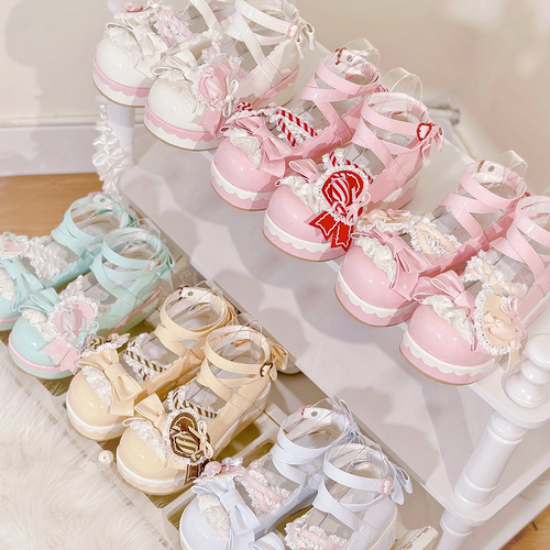 现货 奶油派派2.0 芝士芒芒物语原创lolita厚底鞋蕾丝蝴蝶结 - 图1