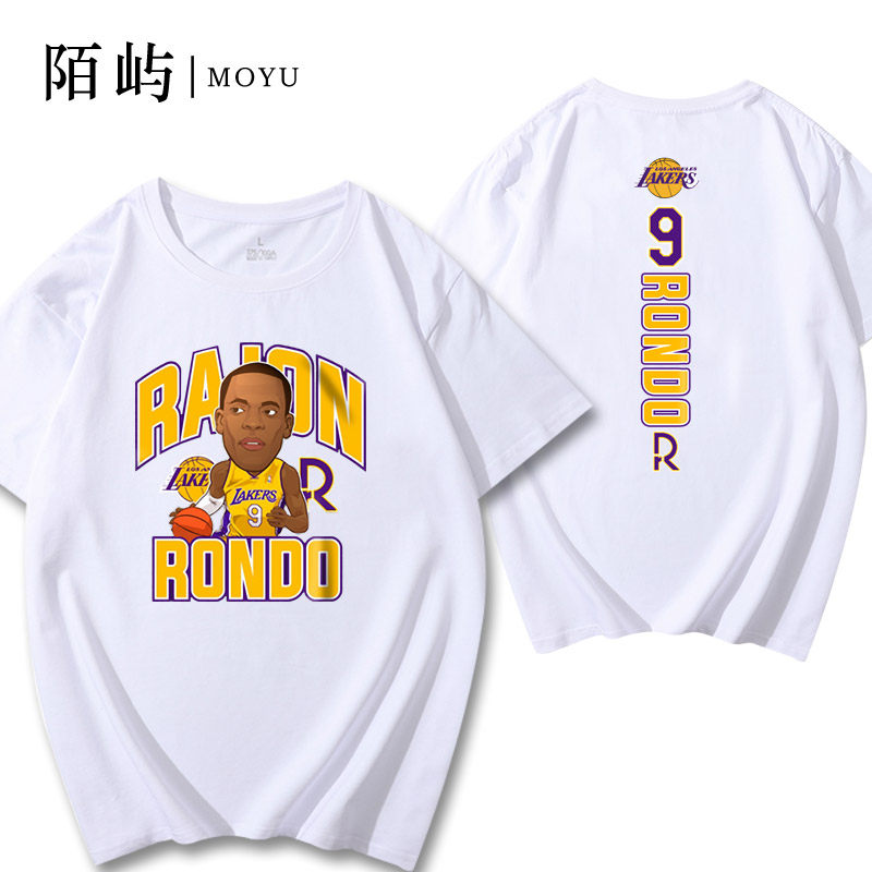 篮球运动短袖湖人队隆多印花打底衫 陌屿T恤
