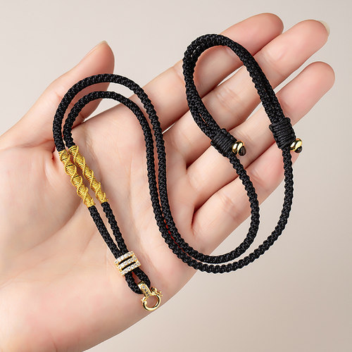 挂件项链平安扣吊坠挂绳饰八宝盘黄金吊坠绳编织男女卡扣唐卡玉佩 - 图1