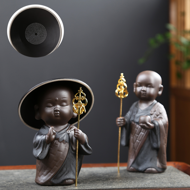 丽夏陶瓷创意小和尚斗笠茶漏一体茶滤茶叶过滤网家用功夫茶具配件