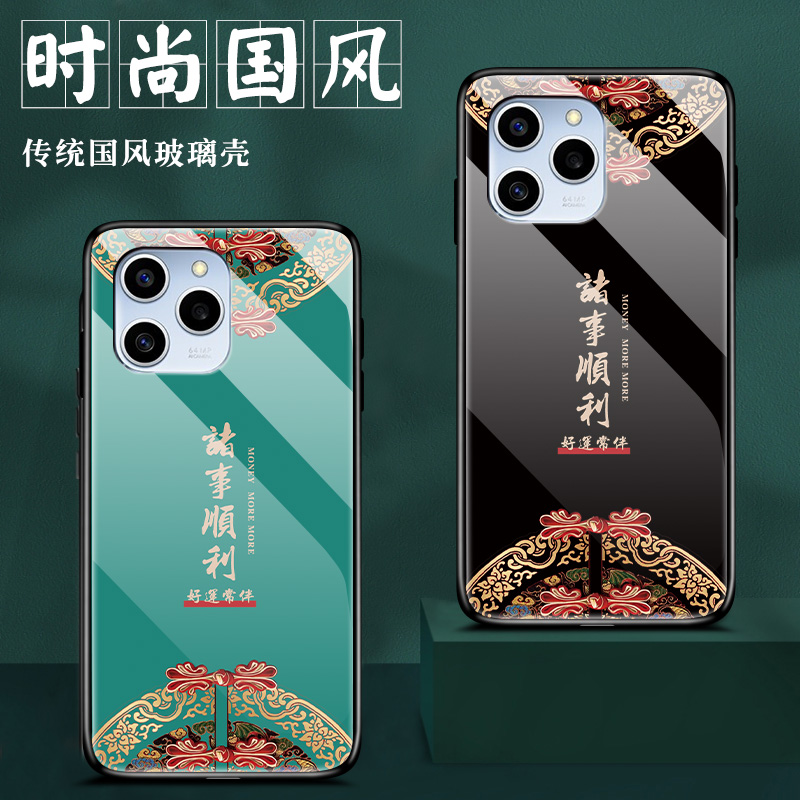 适用于荣耀60se手机壳5G玻璃硅胶GIA-AN00软边硬壳Honor60SE全包防摔华为荣誉6Oes国风诸事顺利tn40男女情侣