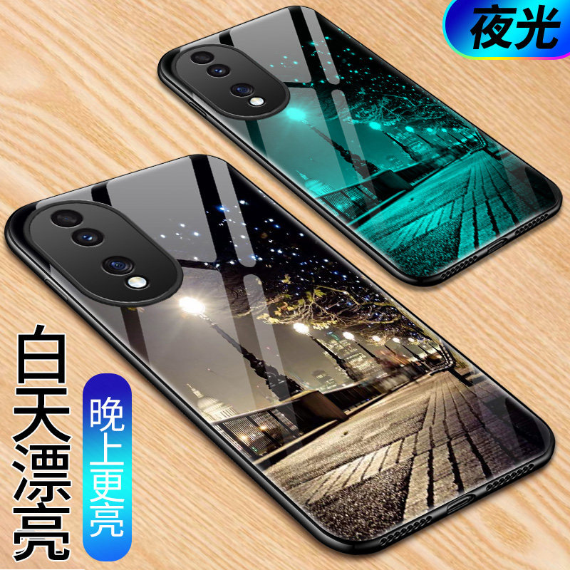 适用于华为荣耀80手机壳Honor80Pro直面屏版夜光玻璃荣誉80SE全包防摔5G硅胶软边硬壳ANN-AN00男女80GT情侣新