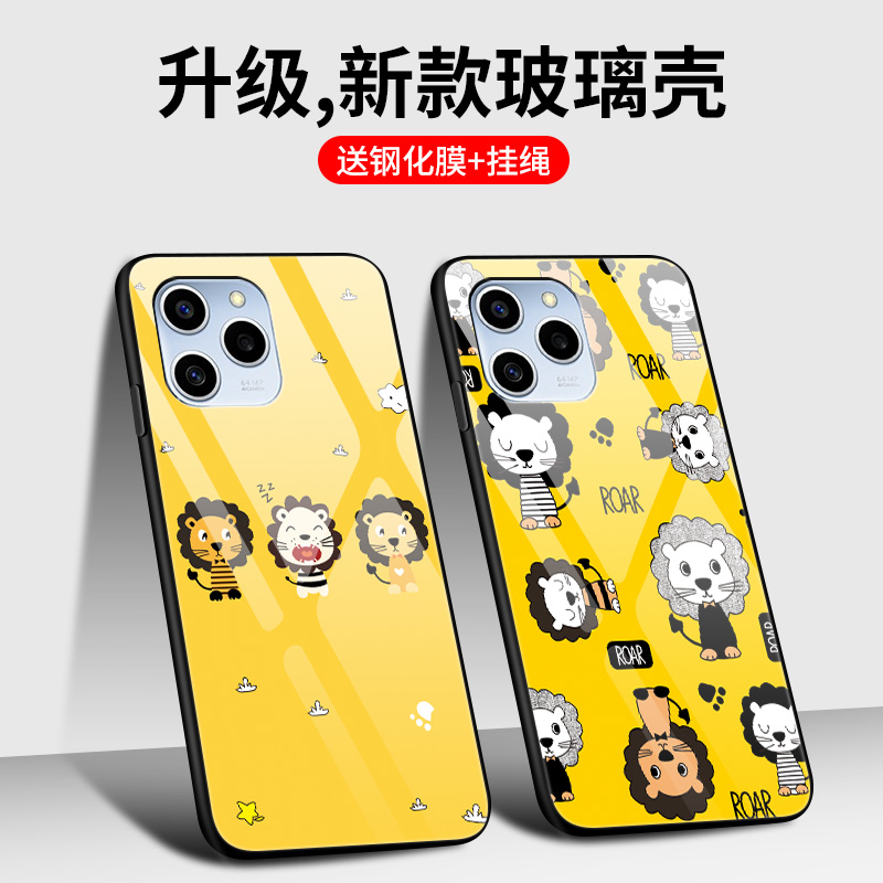 荣耀60se手机壳GIA-AN00玻璃硅胶华为Honor60SE软边硬壳5G全包防摔荣誉六十se卡通可爱ry6Oes萌狮t40男女情侣