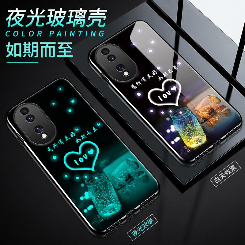 适用于华为荣耀80手机壳Honor80Pro直面屏版夜光玻璃荣誉80SE全包防摔5G硅胶软边硬壳ANN-AN00男女80GT情侣新