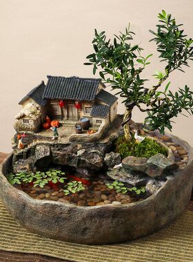 鱼缸创意微流水摆件桌面中式批发