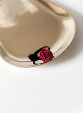 喵手作钩织玫瑰耳环戒指