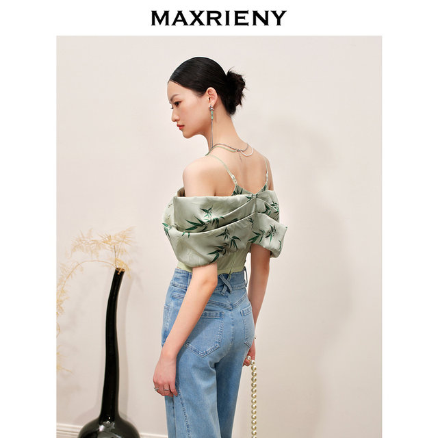 MAXRIENY ເສື້ອຢືດ chiffon ເທິງໃບໄມ້ໄຜ່ແບບຈີນໃຫມ່ MAXRIENY