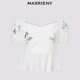 MAXRIENY ເສື້ອ chiffon ສີຂາວ ແຂນ slim fit ແອວສັ້ນ halter ເທິງ